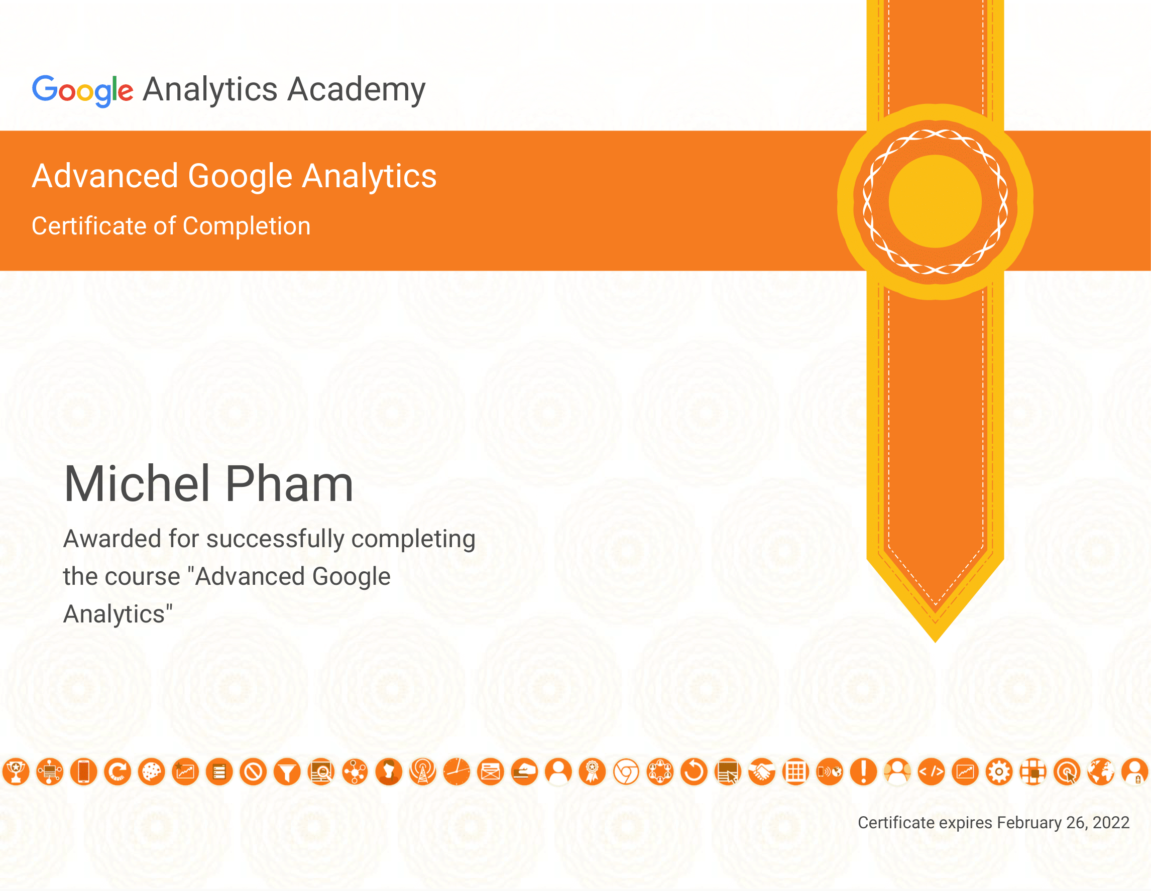 Michel Pham - Certificate Google Analytics Advanced