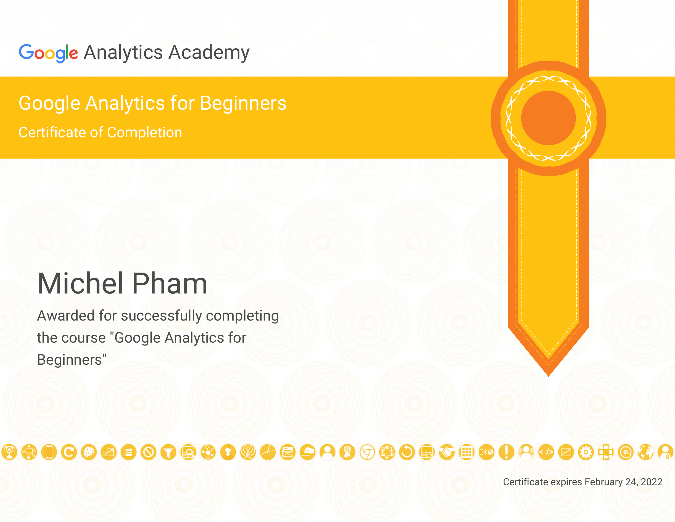 Michel Pham - Certificate Google Analytics Beginners