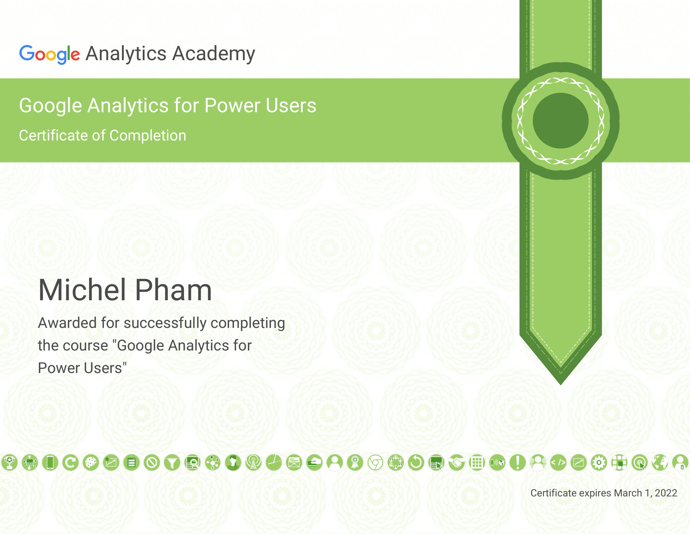 Michel Pham - Certificate Google Analytics Power User